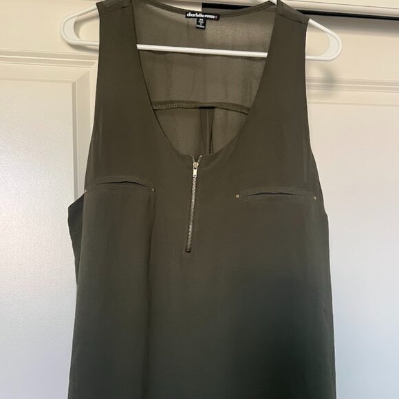 Charlotte Russe Olive Army Green Sheer Front Zipper Flowy Tank Blouse Top 2X - Picture 1 of 6